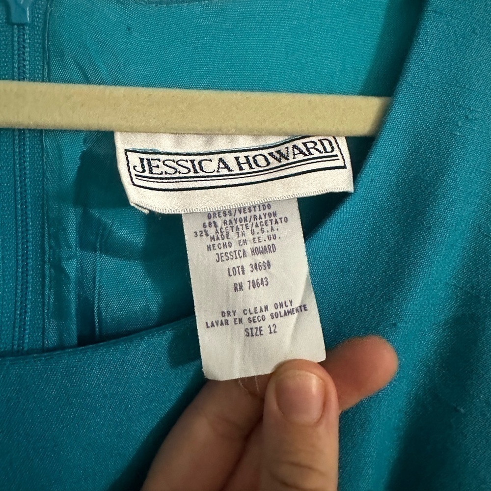 Jessica Howard dress textured rayon blend teal size 12 mini lined formal…​​ - Picture 5 of 6